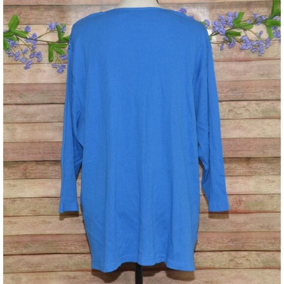 Quacker Factory Womens Light Blue Sequin Tunic Thin Knit Shirt Top Plus Size 3X - Picture 5 of 8